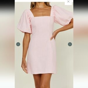 Pink Puff Sleeve Square Neck Mini Sundress